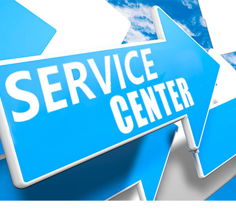 Picture of Service Center text on symbol with arrow.